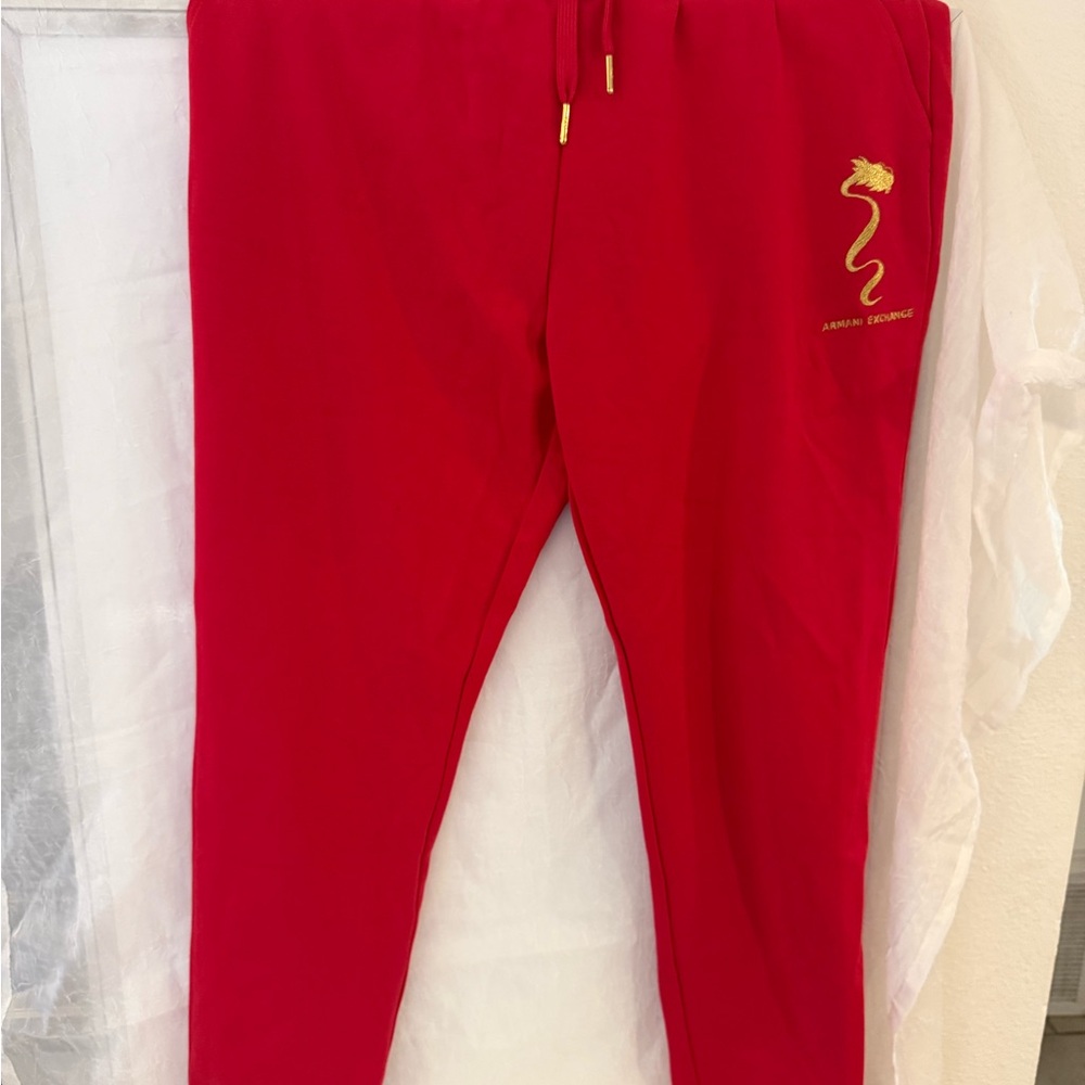 Armani Exchange Kids Red and Gold Joggers